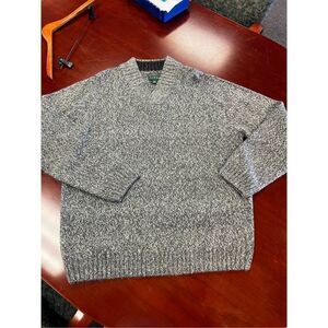 David Taylor Vintage Gray Marled Knit Acrylic Shawl Collared Sweater sz XL EUC